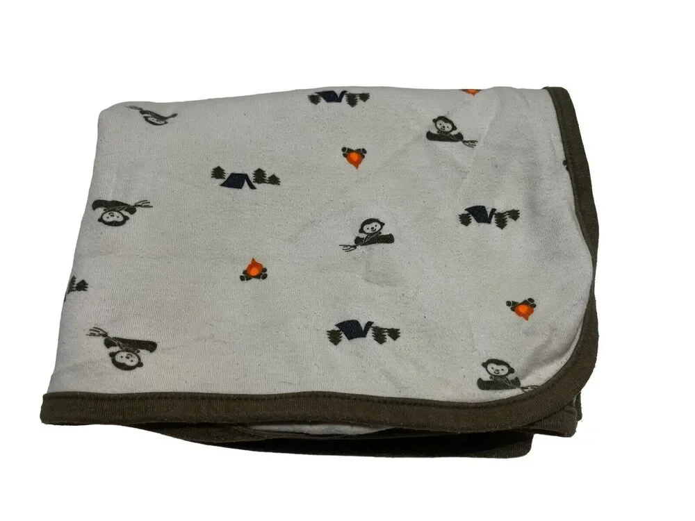 Just One You Carter's Monkey Camping Baby Blanket Orange Canoe Tent Campfire
